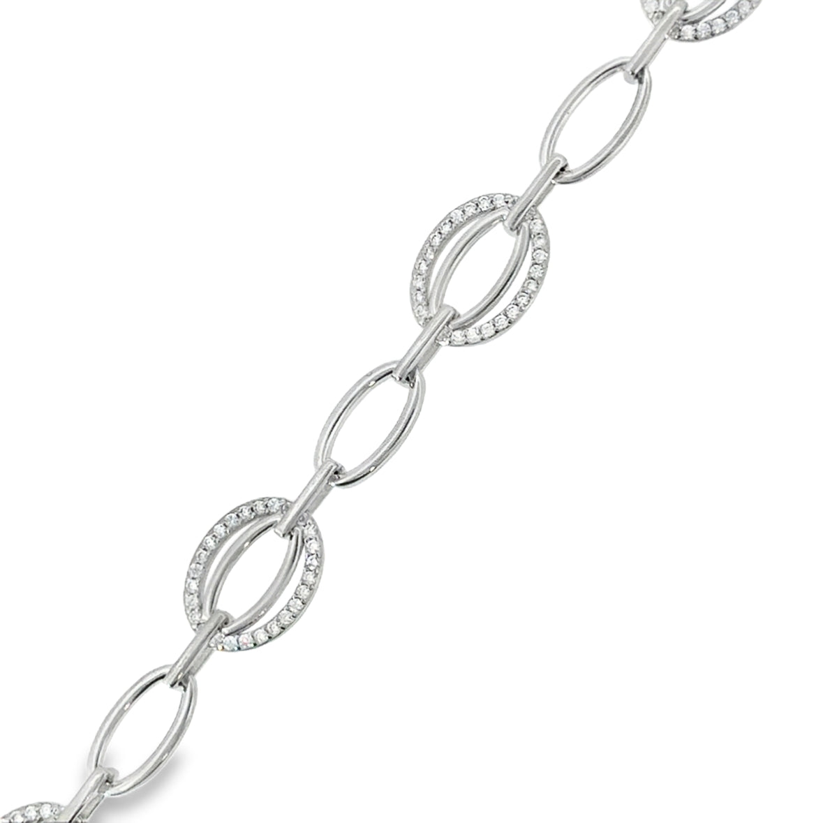 Sterling Silver CZ Open Oval Link Bracelet