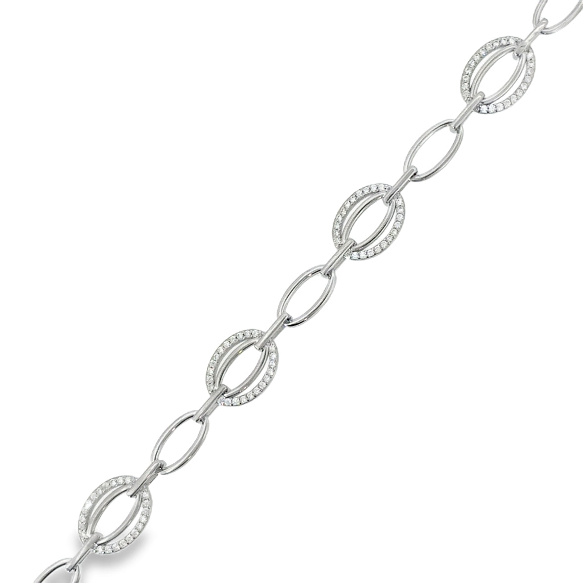 Sterling Silver CZ Open Oval Link Bracelet