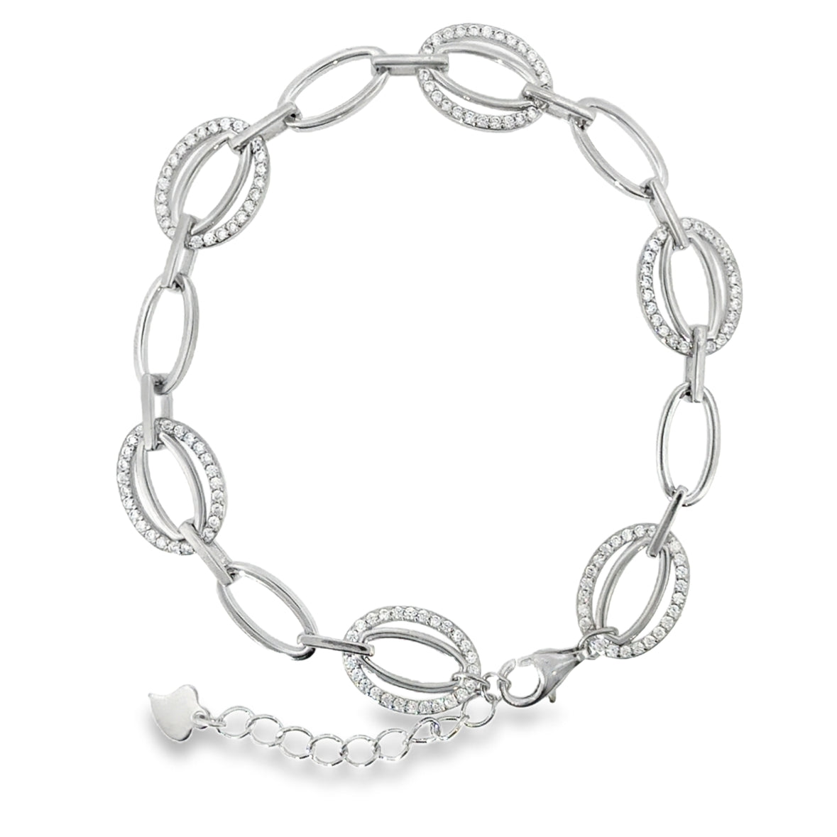 Sterling Silver CZ Open Oval Link Bracelet