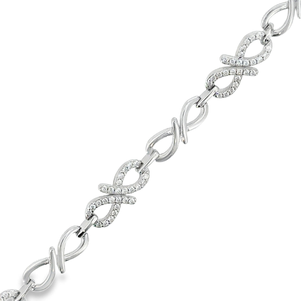 Sterling Silver CZ & Polished Infinity Link Bracelet