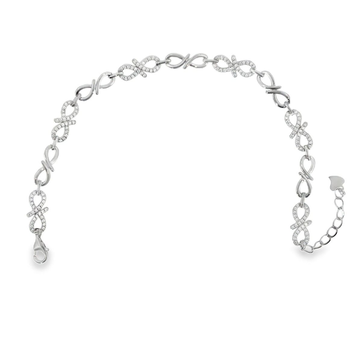 Sterling Silver CZ & Polished Infinity Link Bracelet
