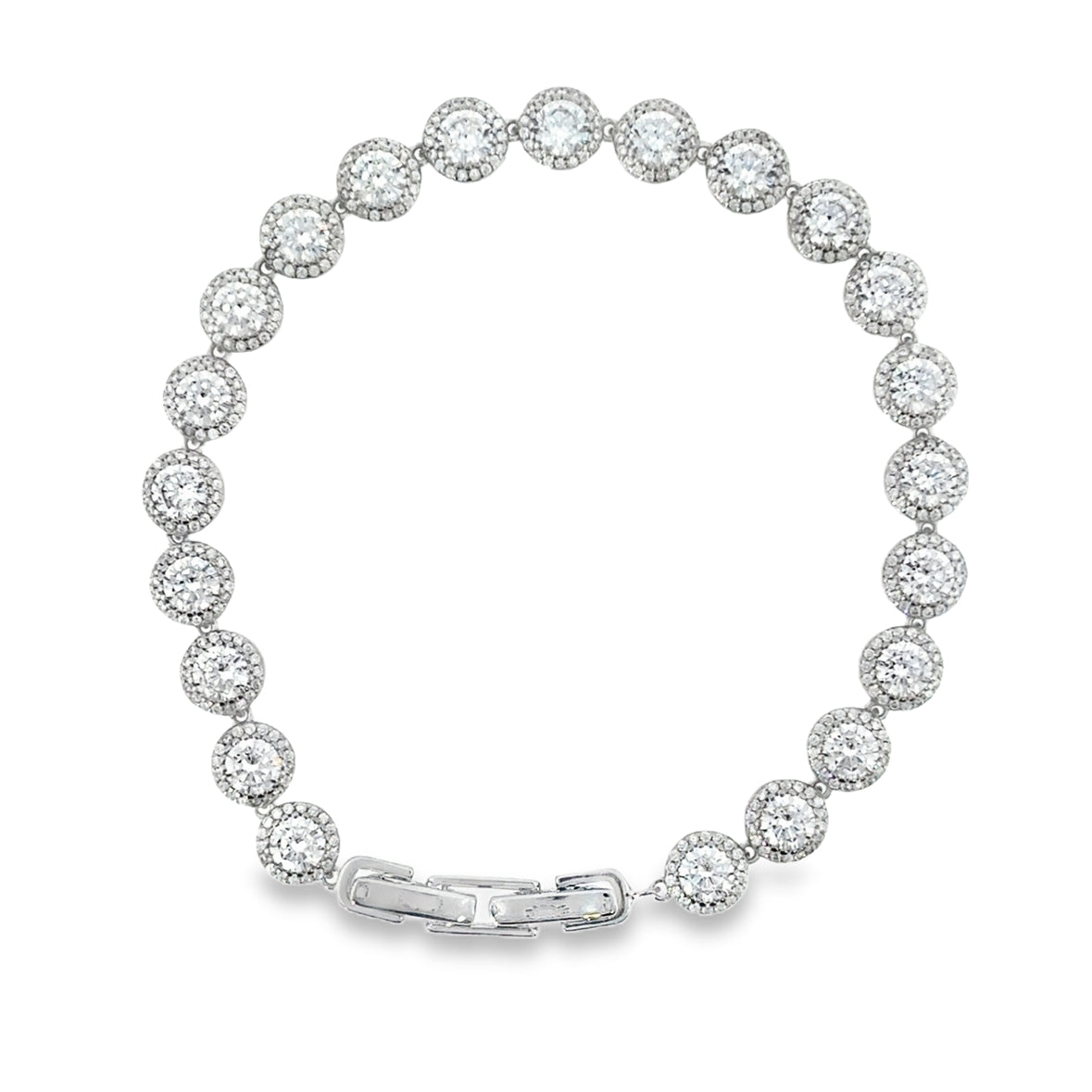 Sterling Silver CZ Round Halo Tennis Bracelet