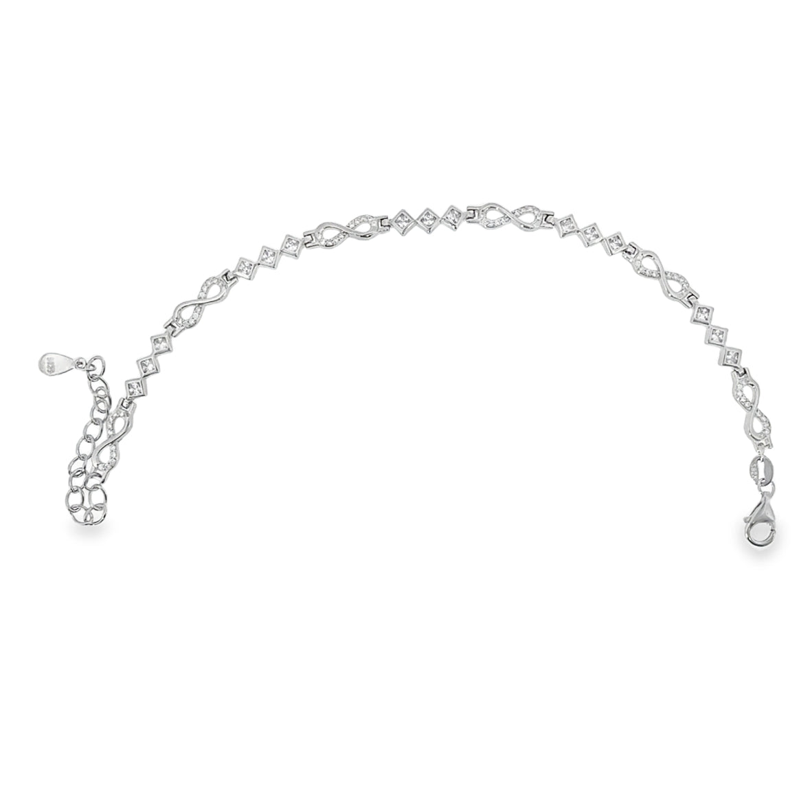 Sterling Silver CZ Square & Infinity Link Bracelet