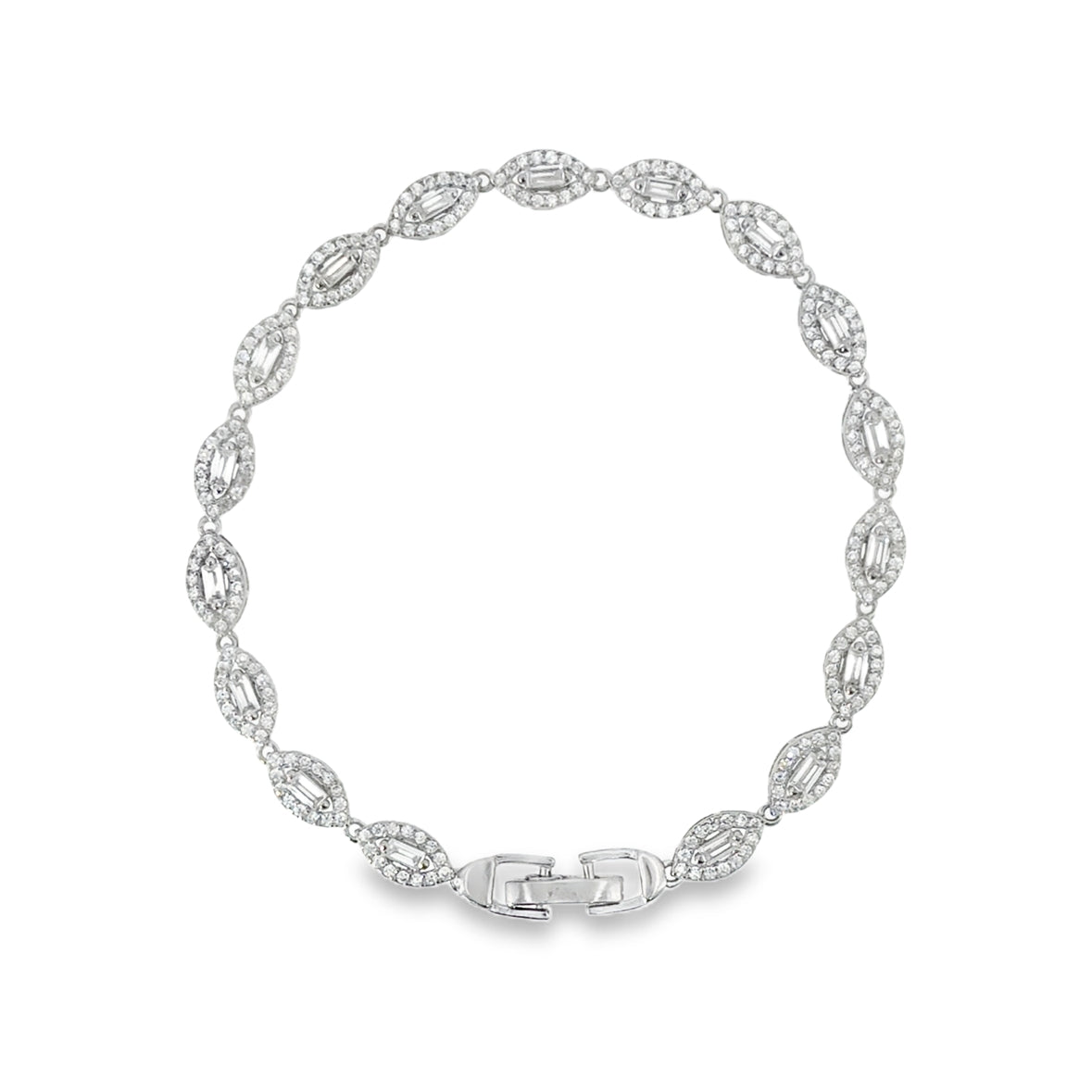 Sterling Silver CZ Marquise Halo Tennis Bracelet