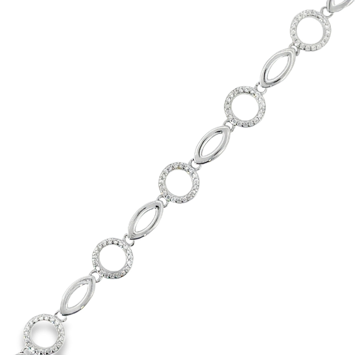 Sterling Silver CZ Circ & Open Marquise Bracelet