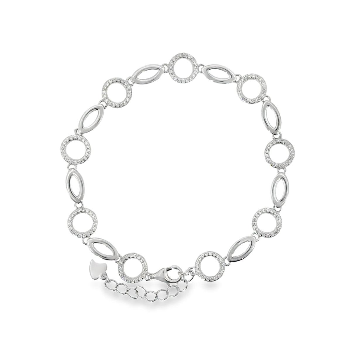 Sterling Silver CZ Circ & Open Marquise Bracelet