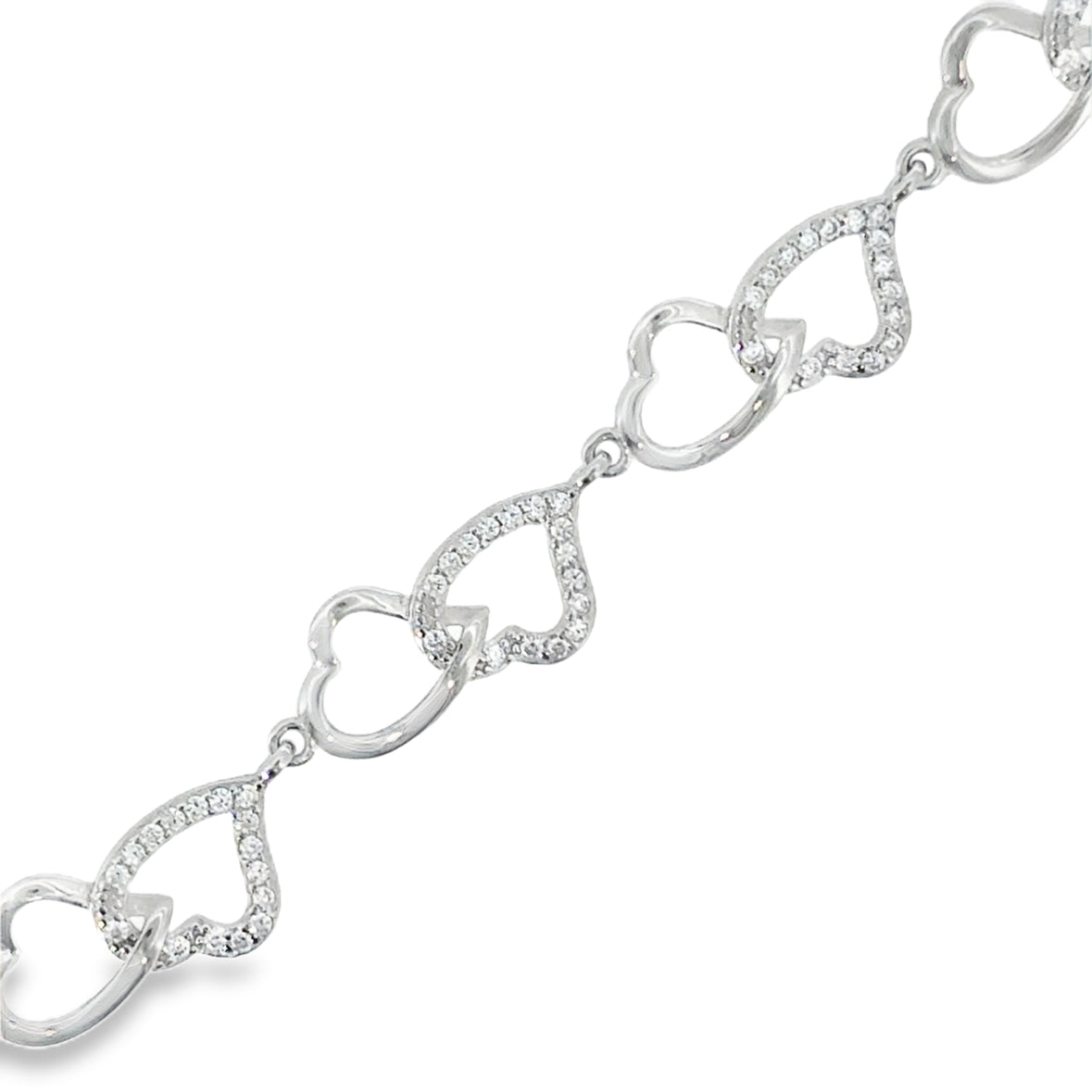 Sterling Silver CZ & Polished Heart Bracelet