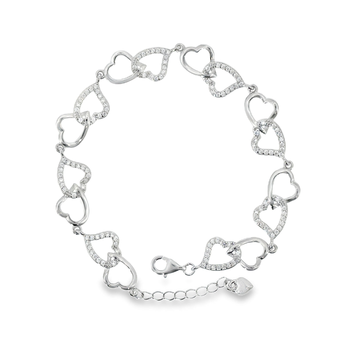 Sterling Silver CZ & Polished Heart Bracelet