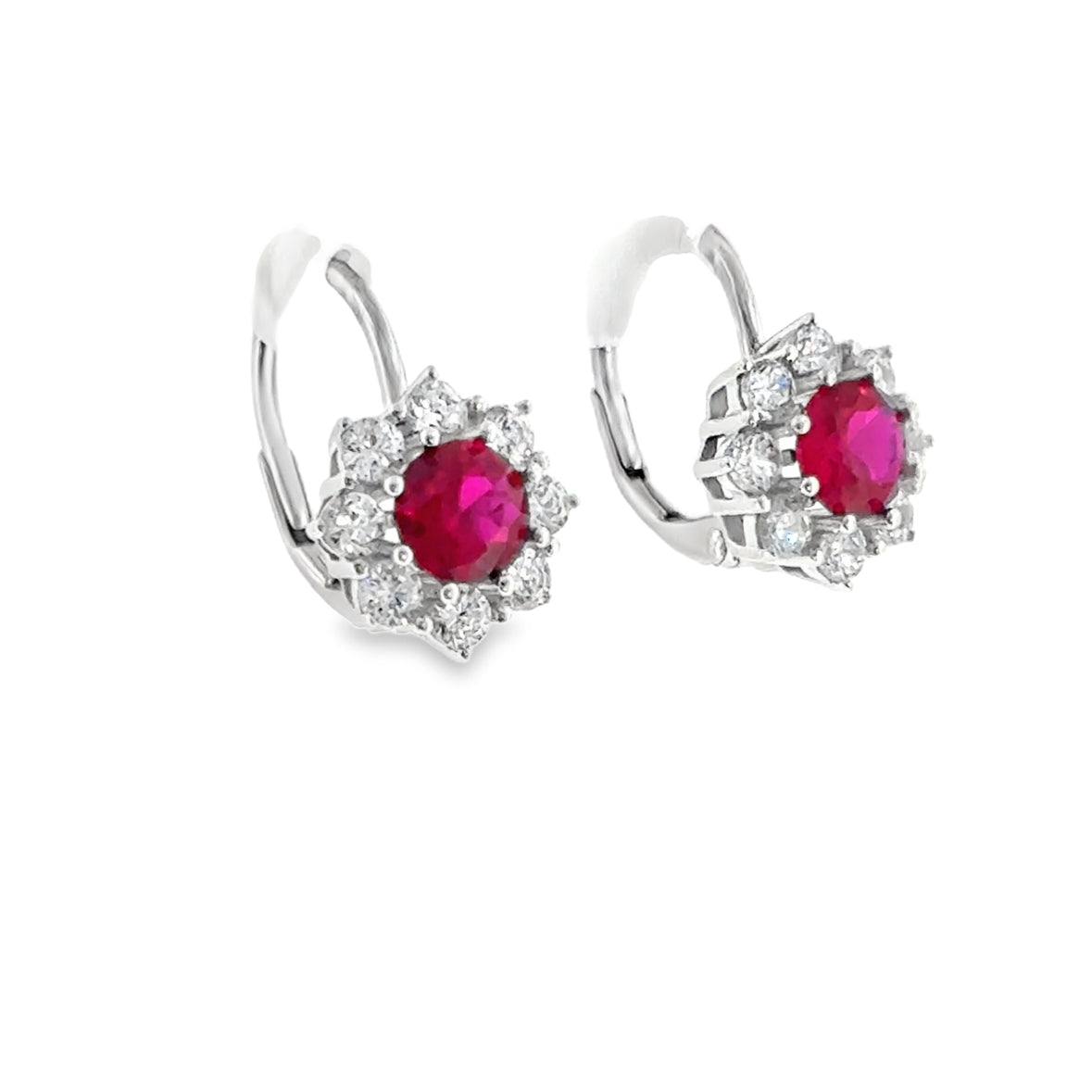 Sterling Silver Red CZ Flower Drop Earrings