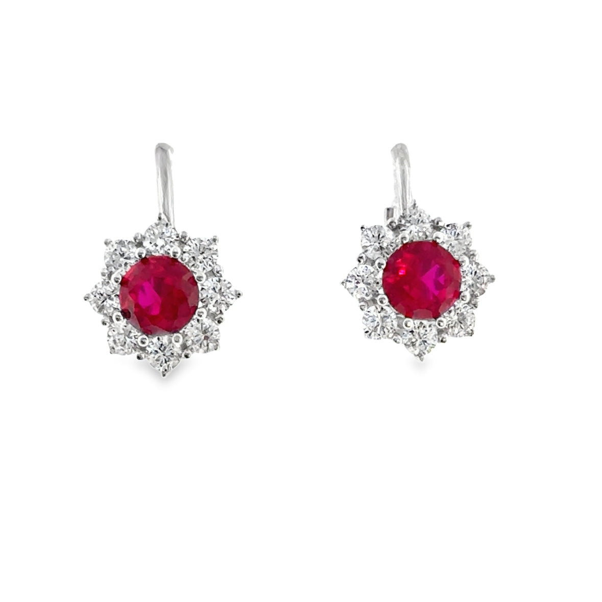 Sterling Silver Red CZ Flower Drop Earrings