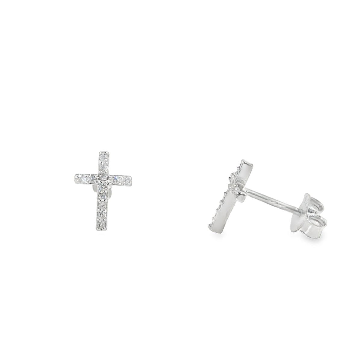 Sterling Silver CZ Cross Earrings