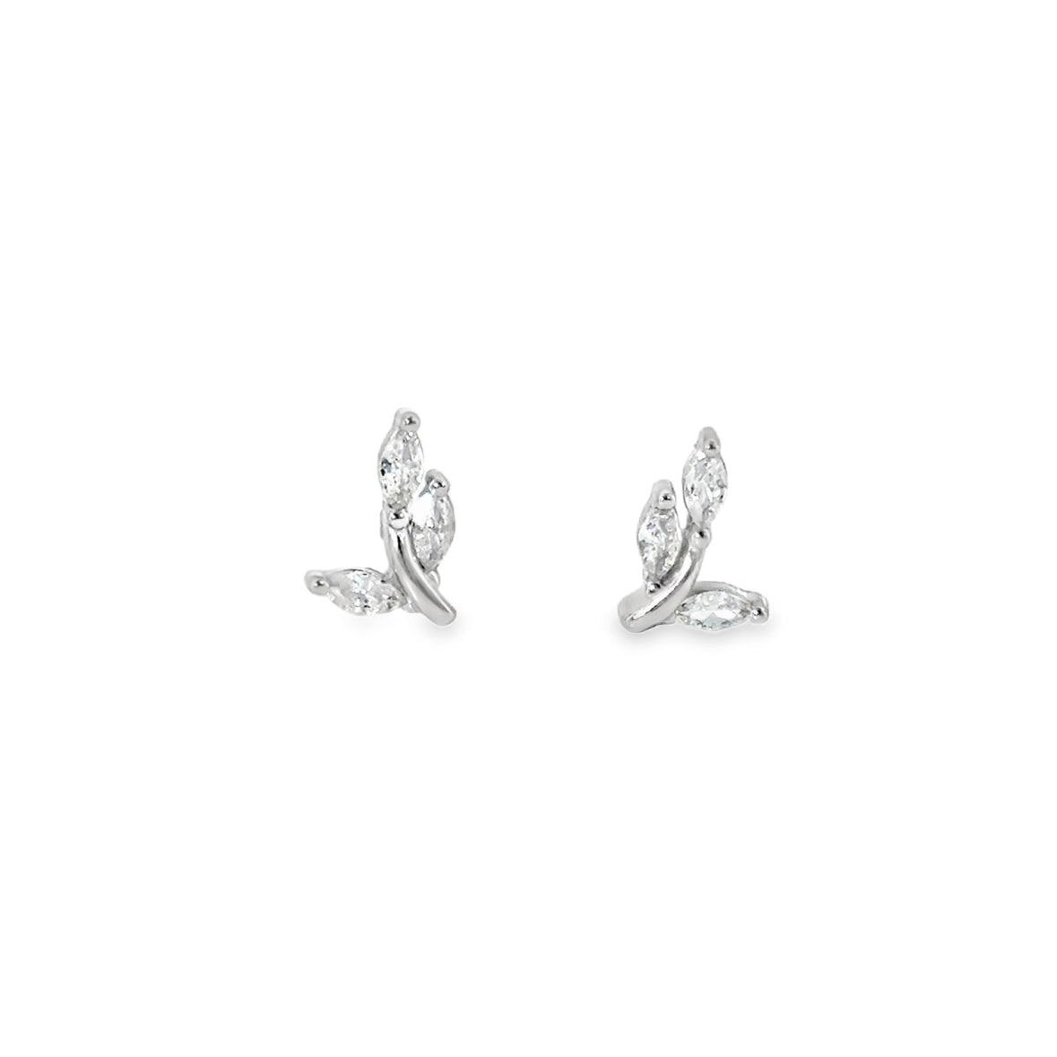 Sterling Silver CZ Leaf Stud Earrings