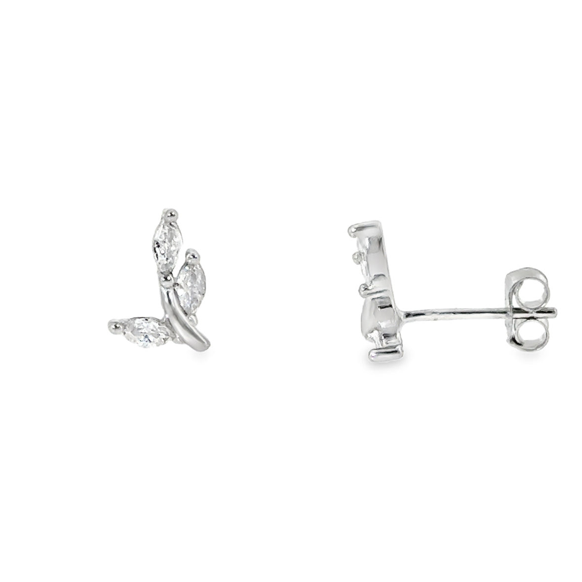 Sterling Silver CZ Leaf Stud Earrings
