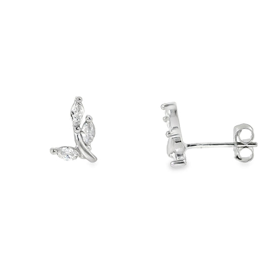 Sterling Silver CZ Leaf Stud Earrings