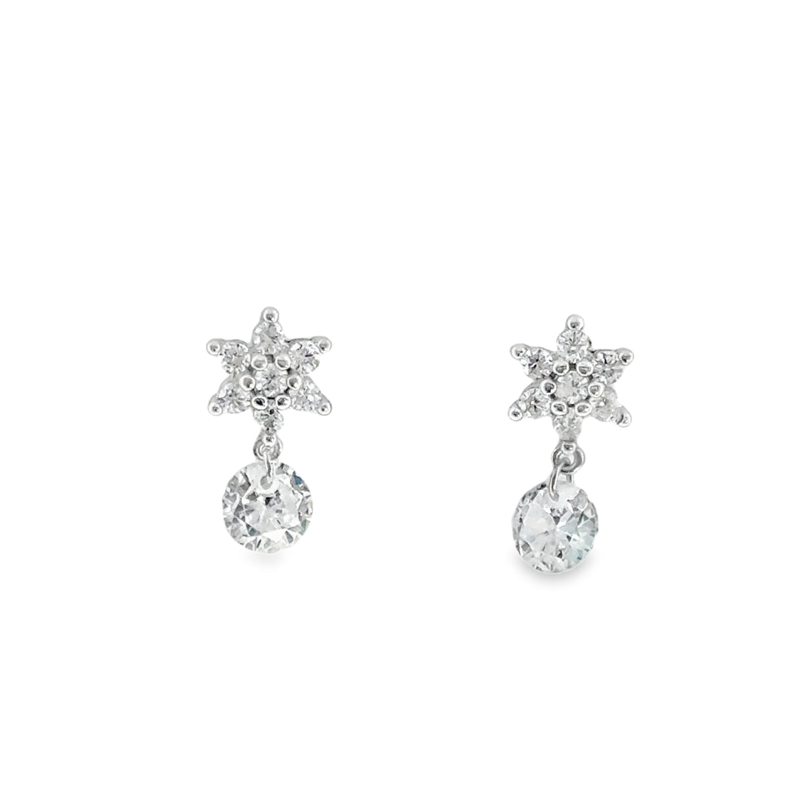 Sterling Silver CZ Flower Drop Earrings