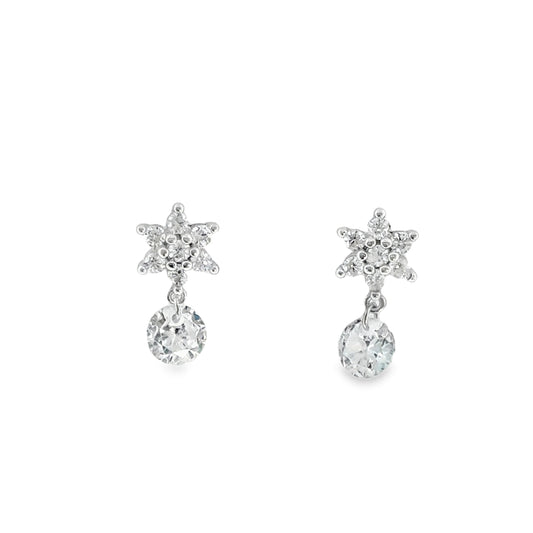 Sterling Silver CZ Flower Drop Earrings