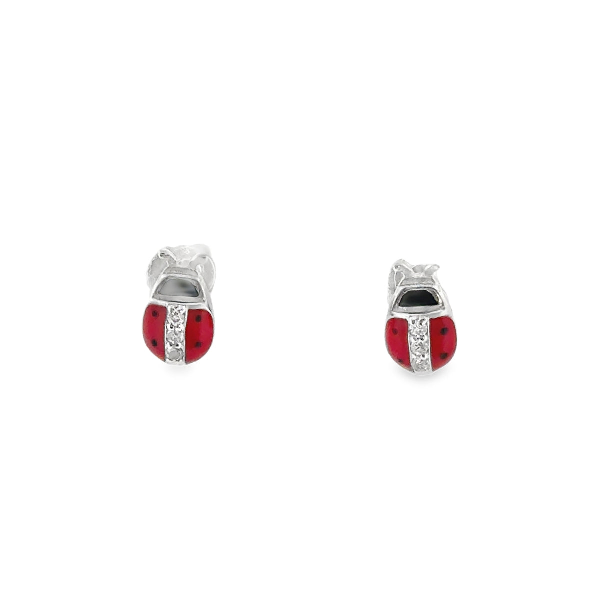 Sterling Silver CZ Red Enamel Ladybird Earrings