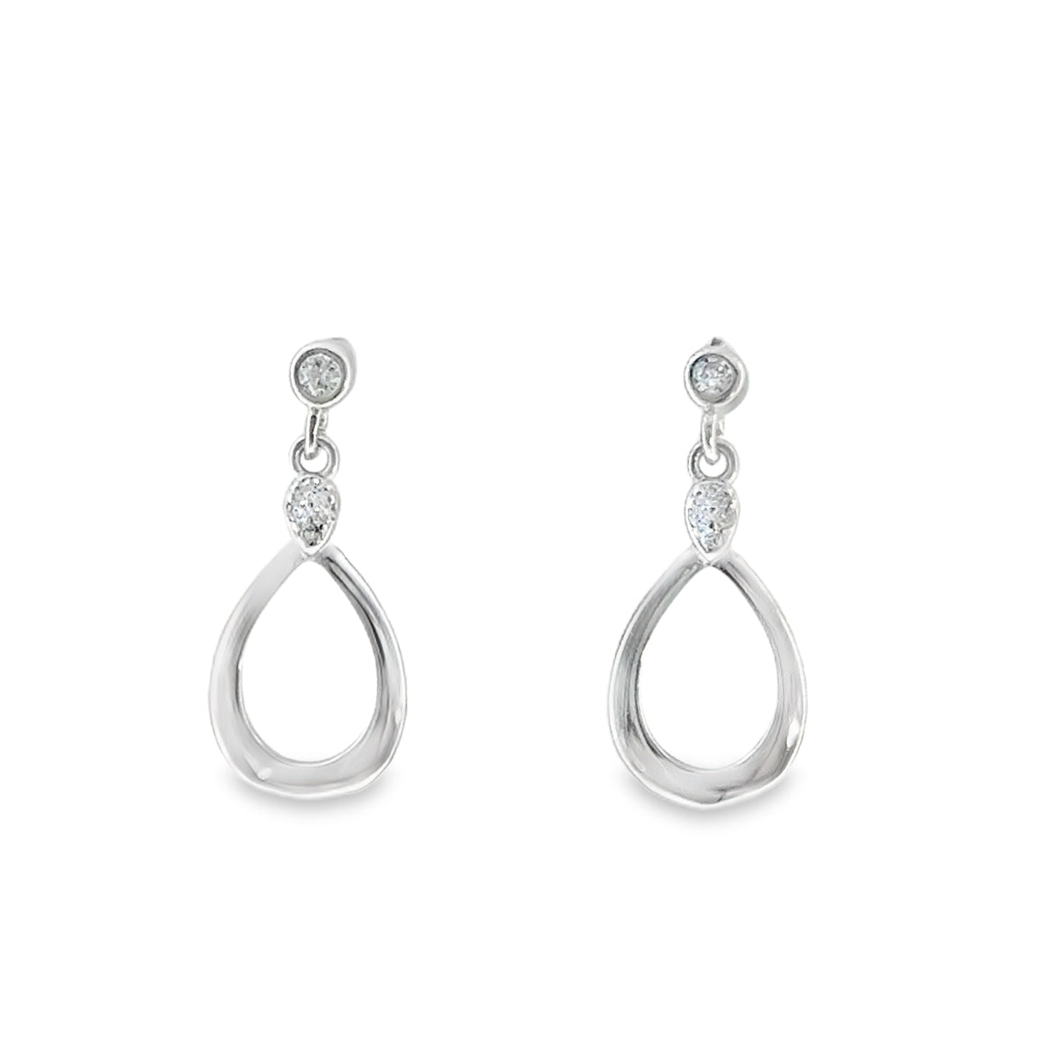 Sterling Silver CZ Open Pear Drop Earrings