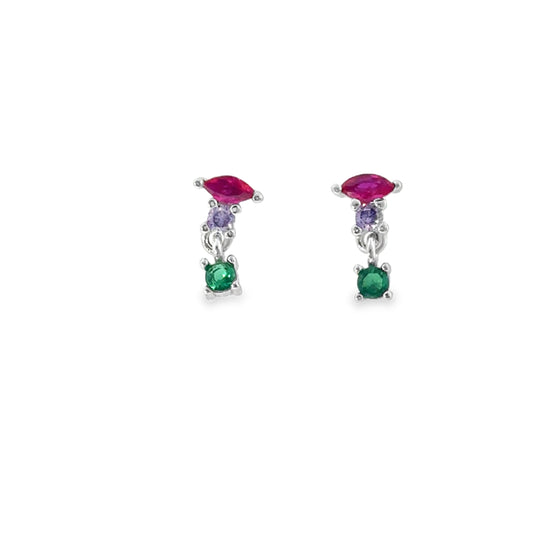 Sterling Silver CZ Multicoloured Drop Earrings