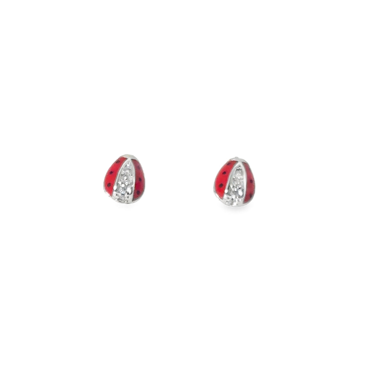 Sterling Silver CZ Red Enamel Ladybird Earrings