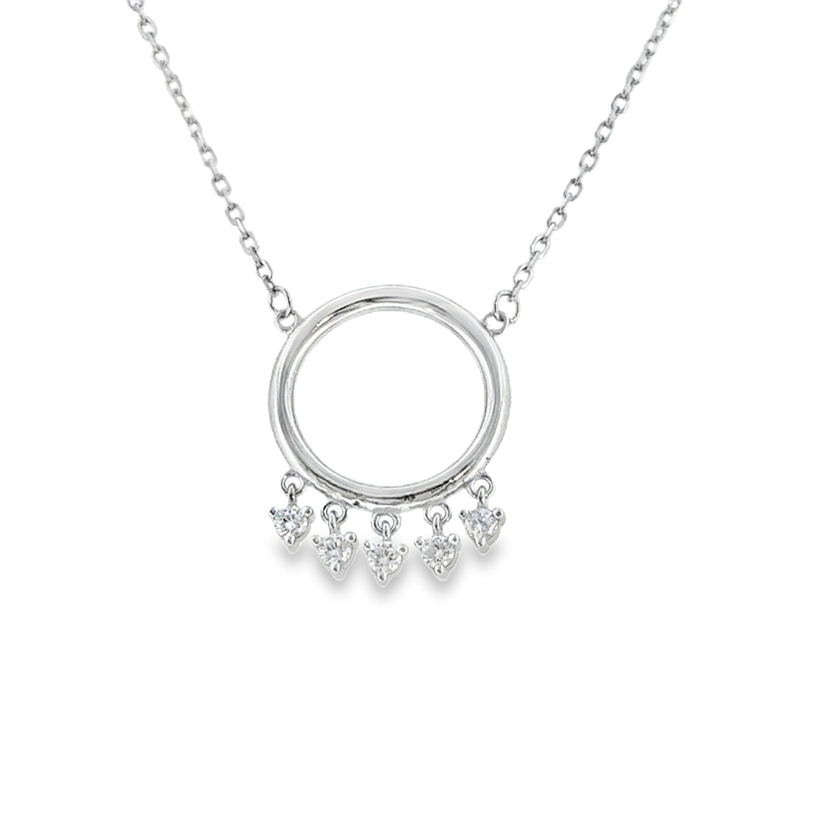 Sterling Silver Open Circle CZ Drop Necklet