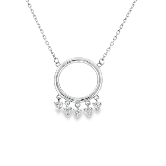 Sterling Silver Open Circle CZ Drop Necklet