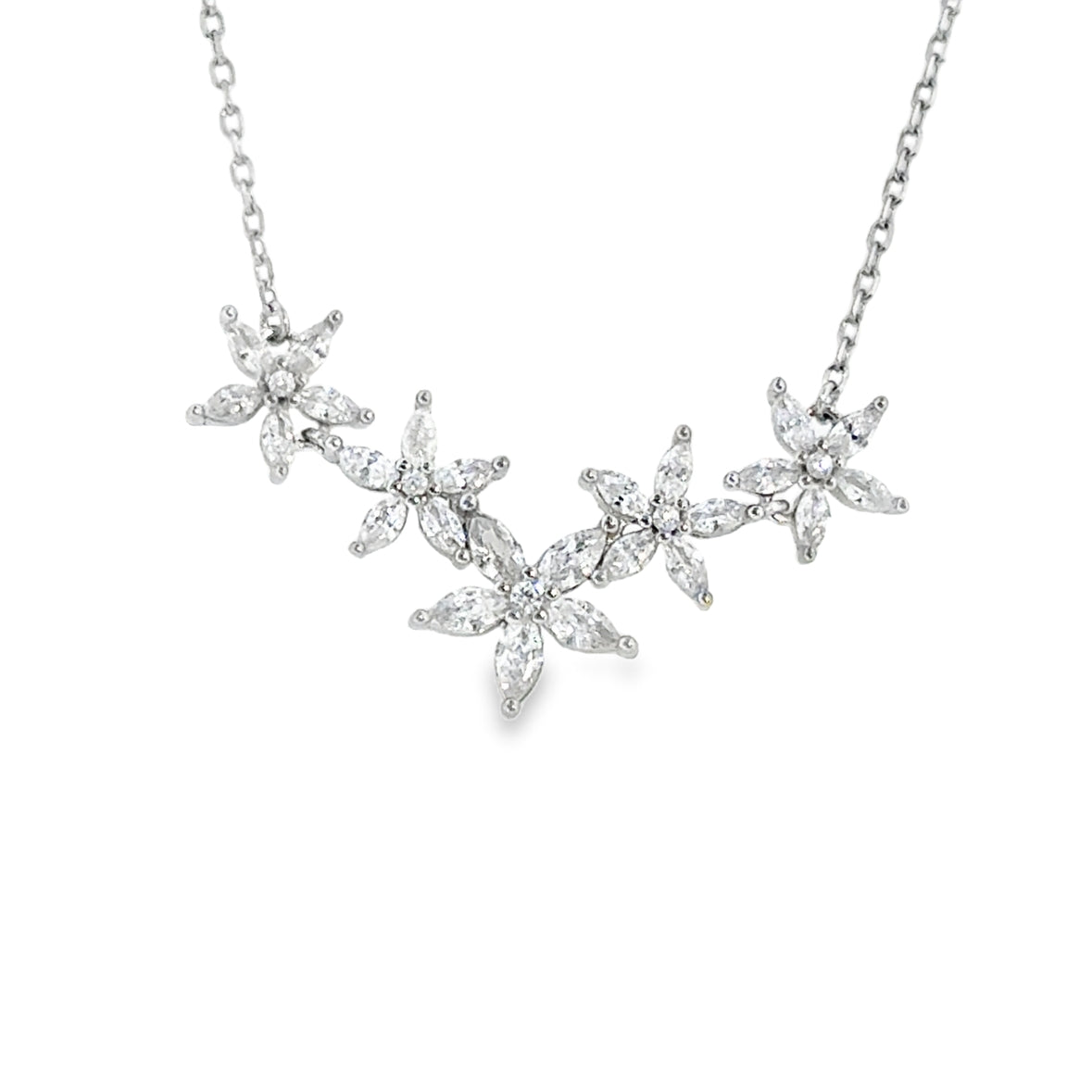 Sterling Silver CZ Flower Hammock Necklet