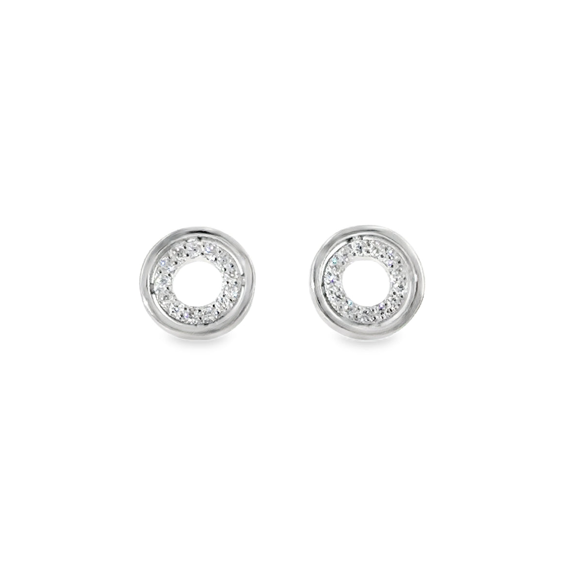Sterling Silver CZ Open Circle Stud Earrings