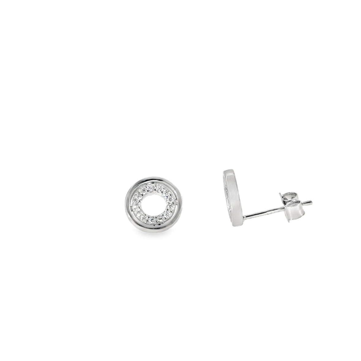 Sterling Silver CZ Open Circle Stud Earrings