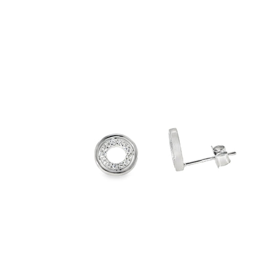Sterling Silver CZ Open Circle Stud Earrings