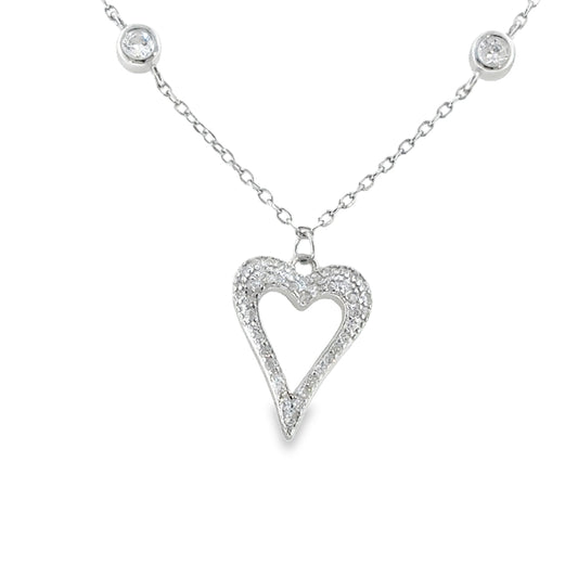 Sterling Silver CZ Open Heart Necklet with Rubover CZ Scatter