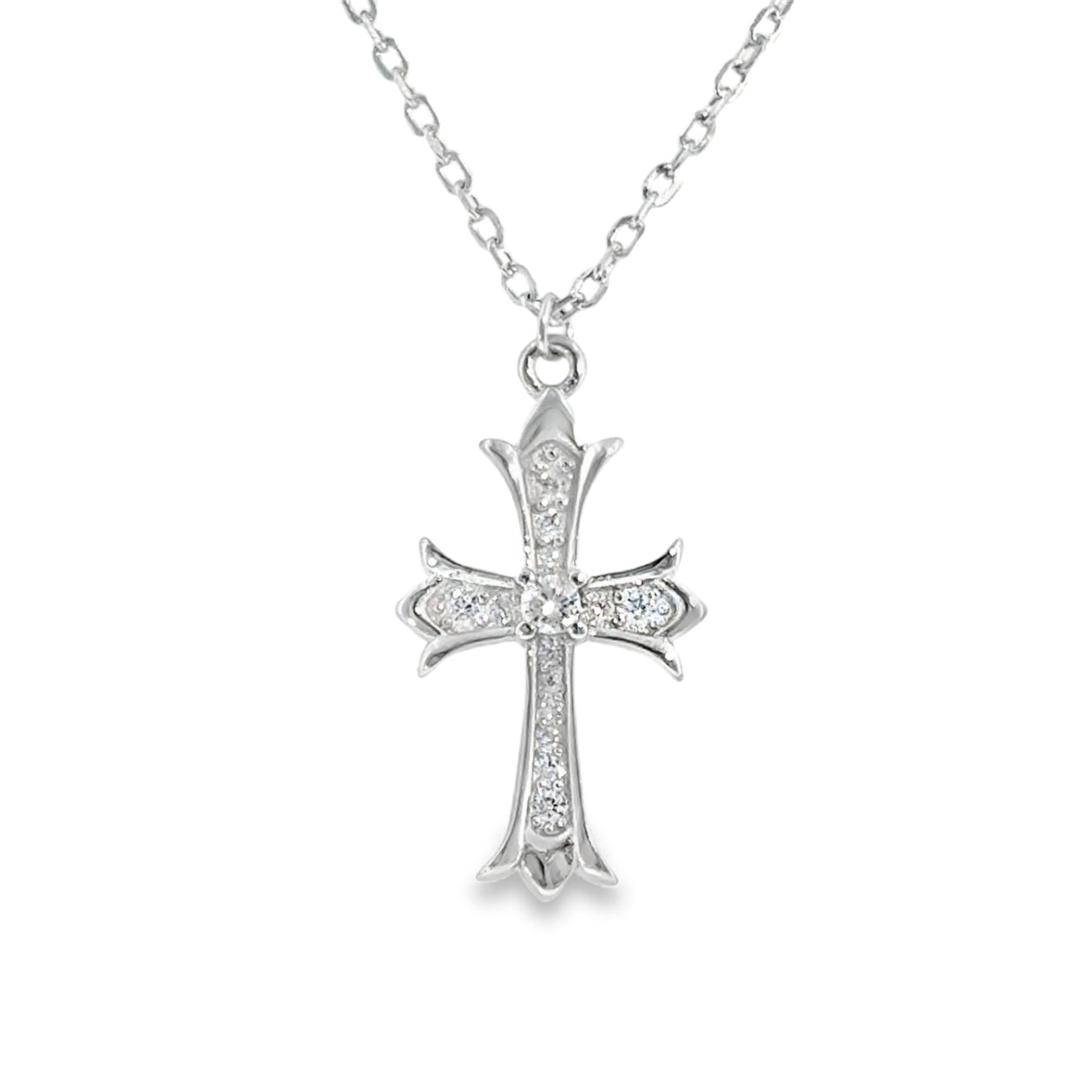 Sterling Silver CZ Cross Necklet