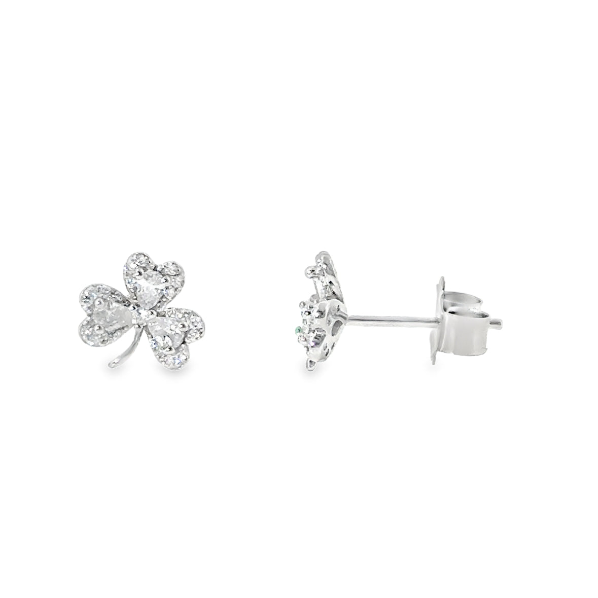Sterling Silver CZ Shamrock Earrings