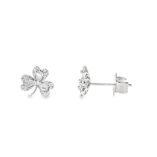 Sterling Silver CZ Shamrock Earrings