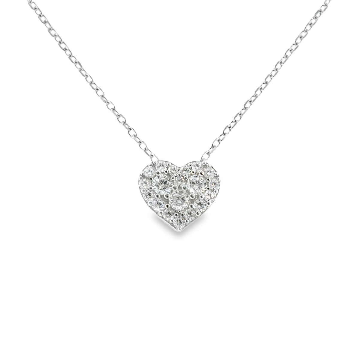 Sterling Silver Pave CZ Heart Necklet