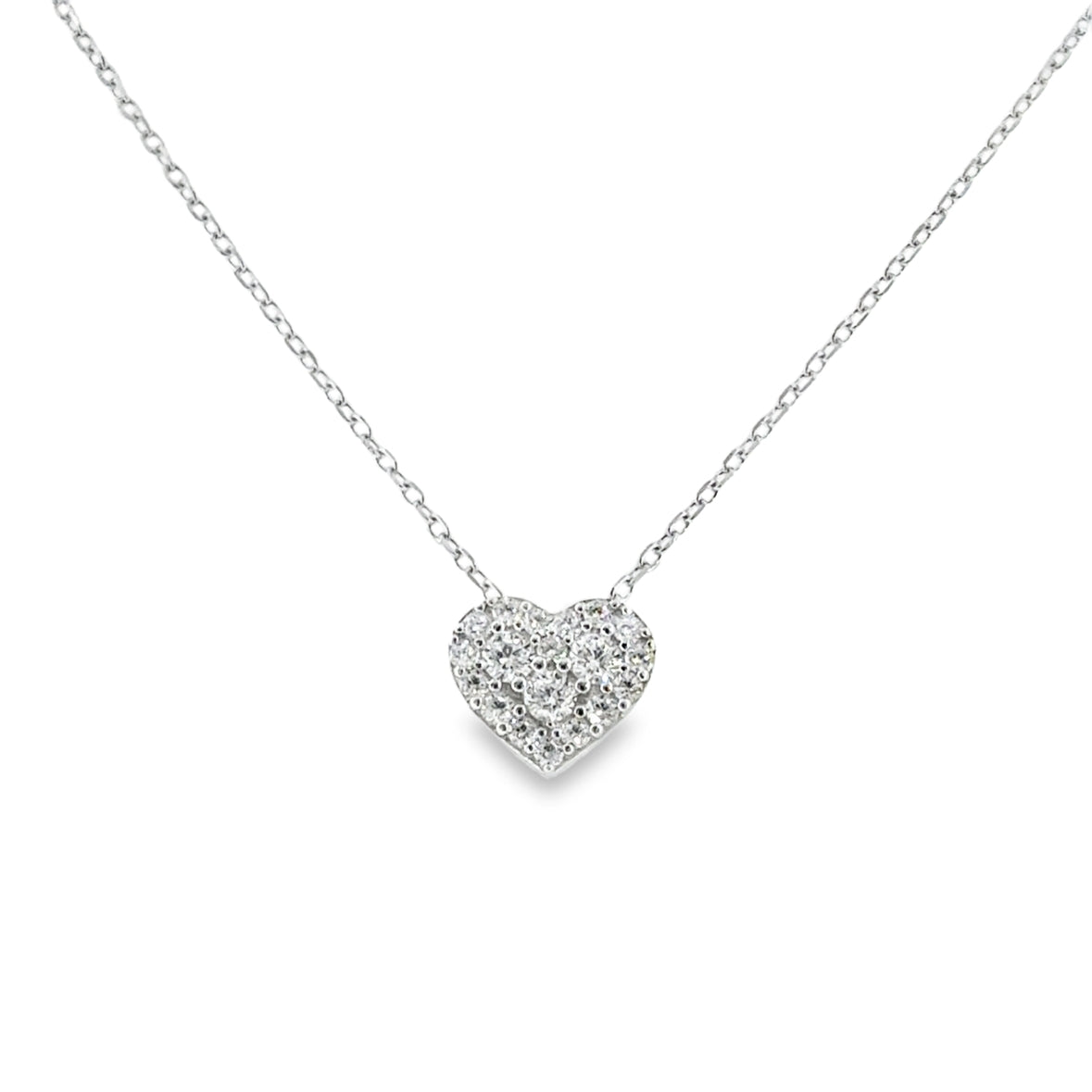 Sterling Silver Pave CZ Heart Necklet