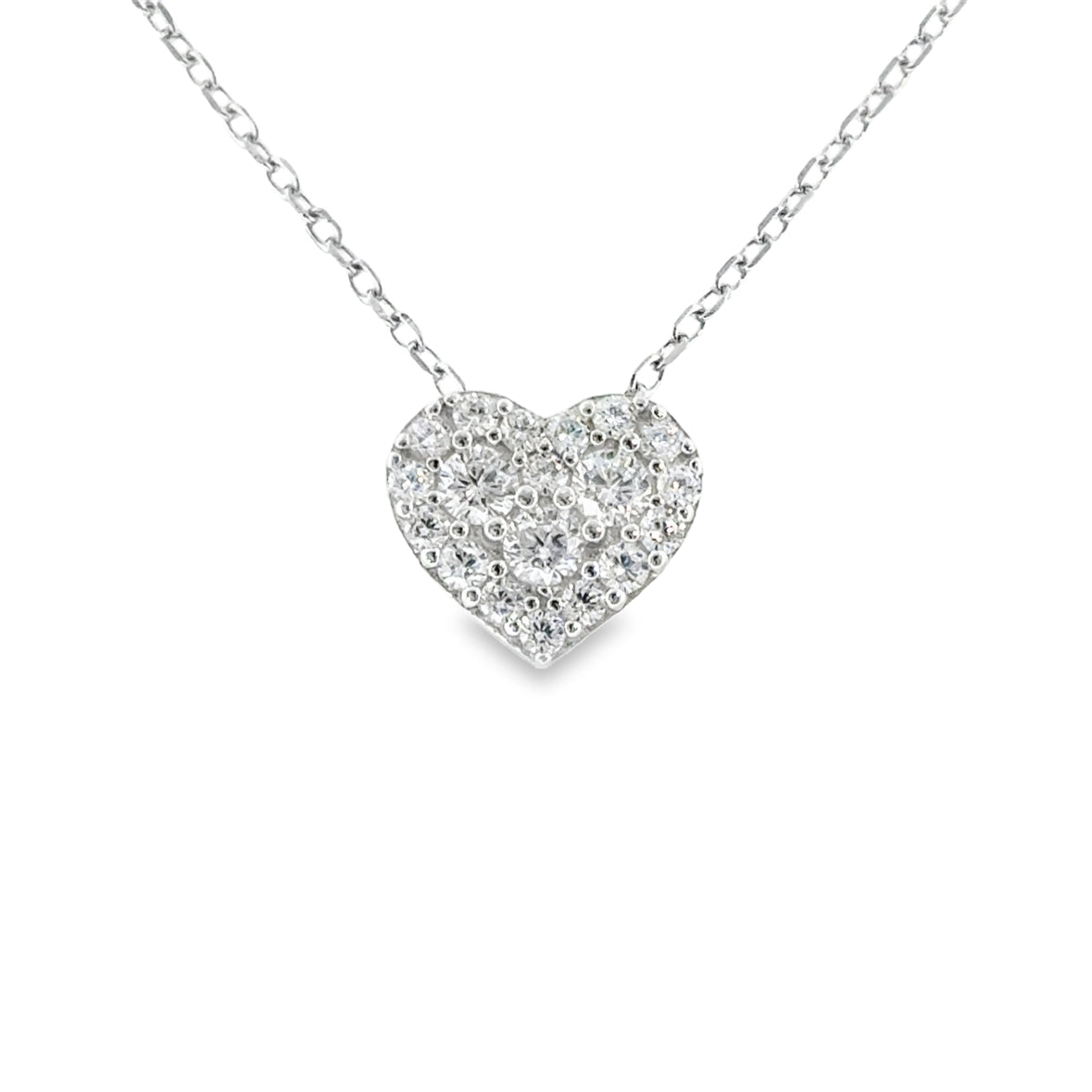 Sterling Silver Pave CZ Heart Necklet