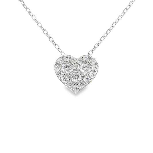Sterling Silver Pave CZ Heart Necklet