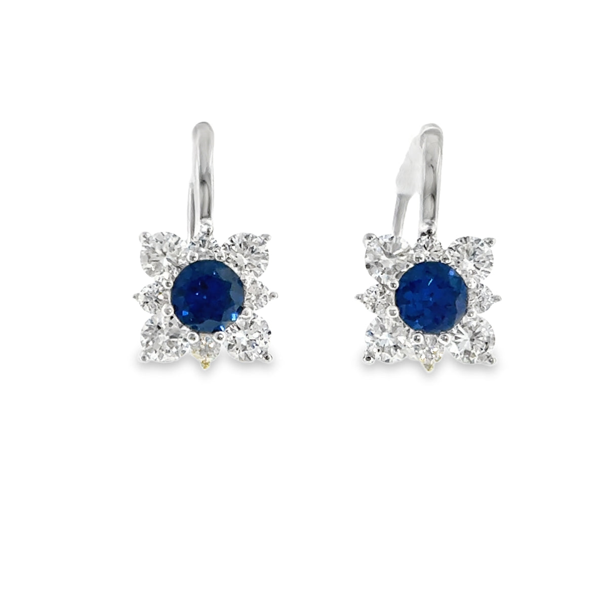 Sterling Silver CZ Blue Square Drop Earrings