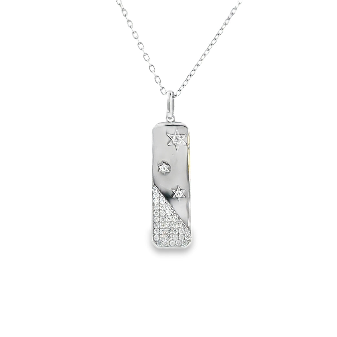Sterling Silver Pave CZ Star Rectangular Disc Pendant