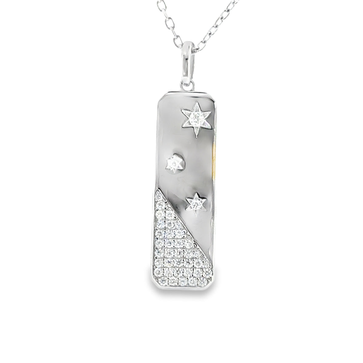 Sterling Silver Pave CZ Star Rectangular Disc Pendant