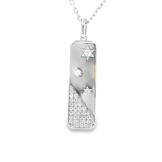 Sterling Silver Pave CZ Star Rectangular Disc Pendant