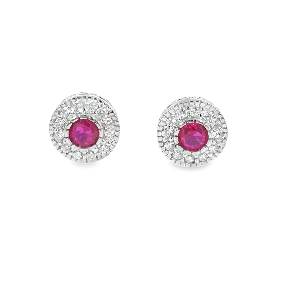 Sterling Silver Round Red CZ Halo Earrings