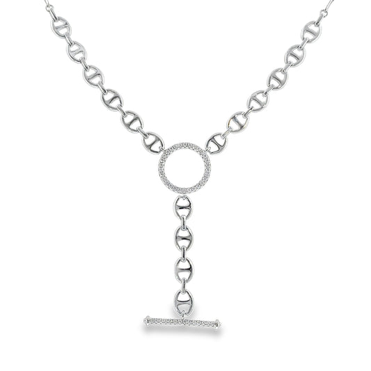 Sterling Silver CZ T-Bar Marina Link Necklet