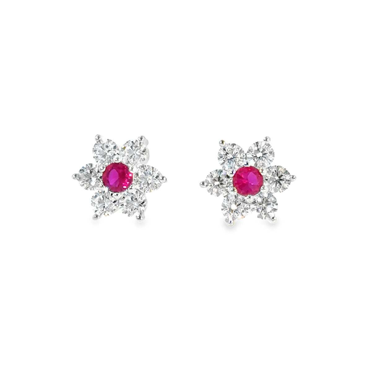 Sterling Silver Red CZ Flower Earrings