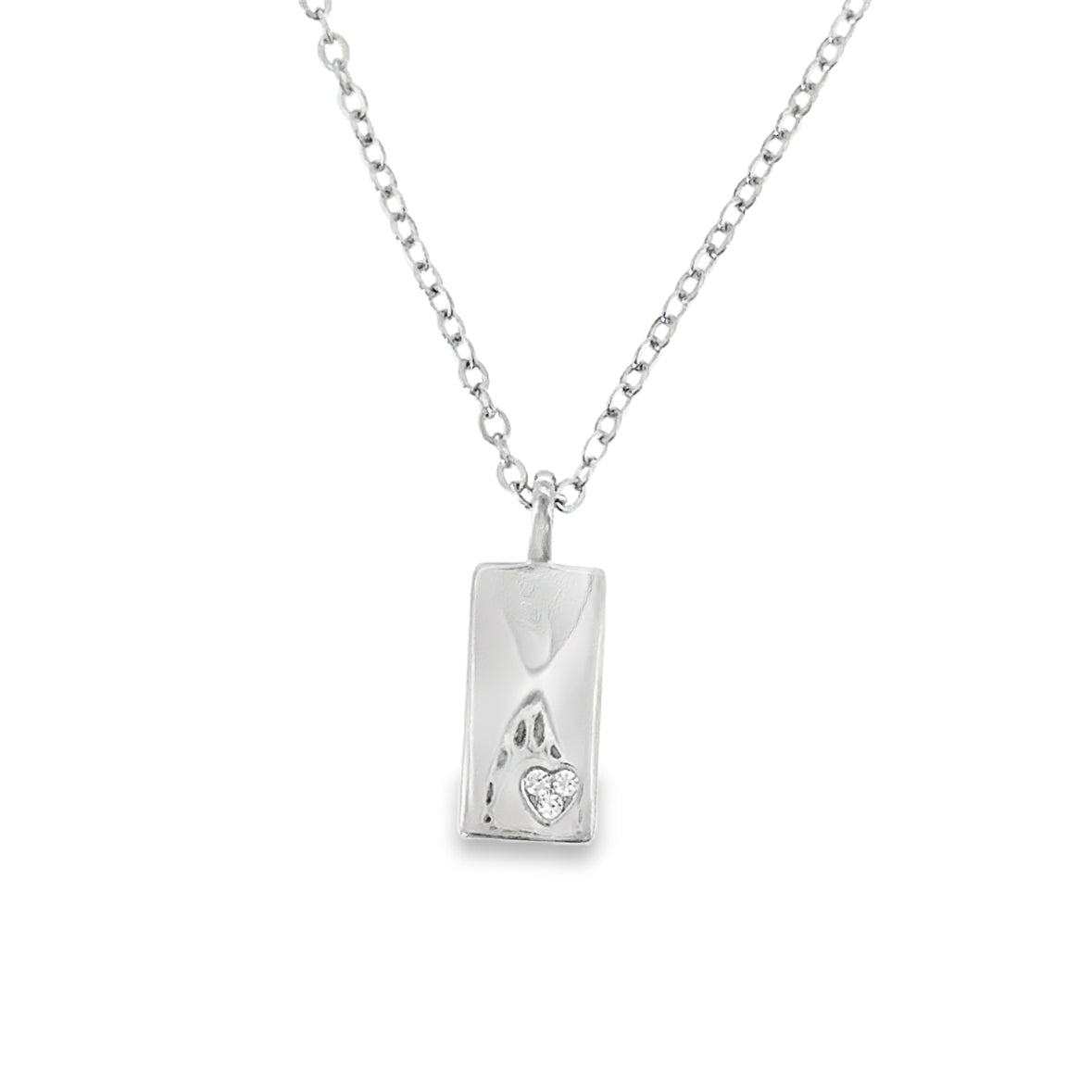 Sterling Silver Bar Necklet with CZ Heart