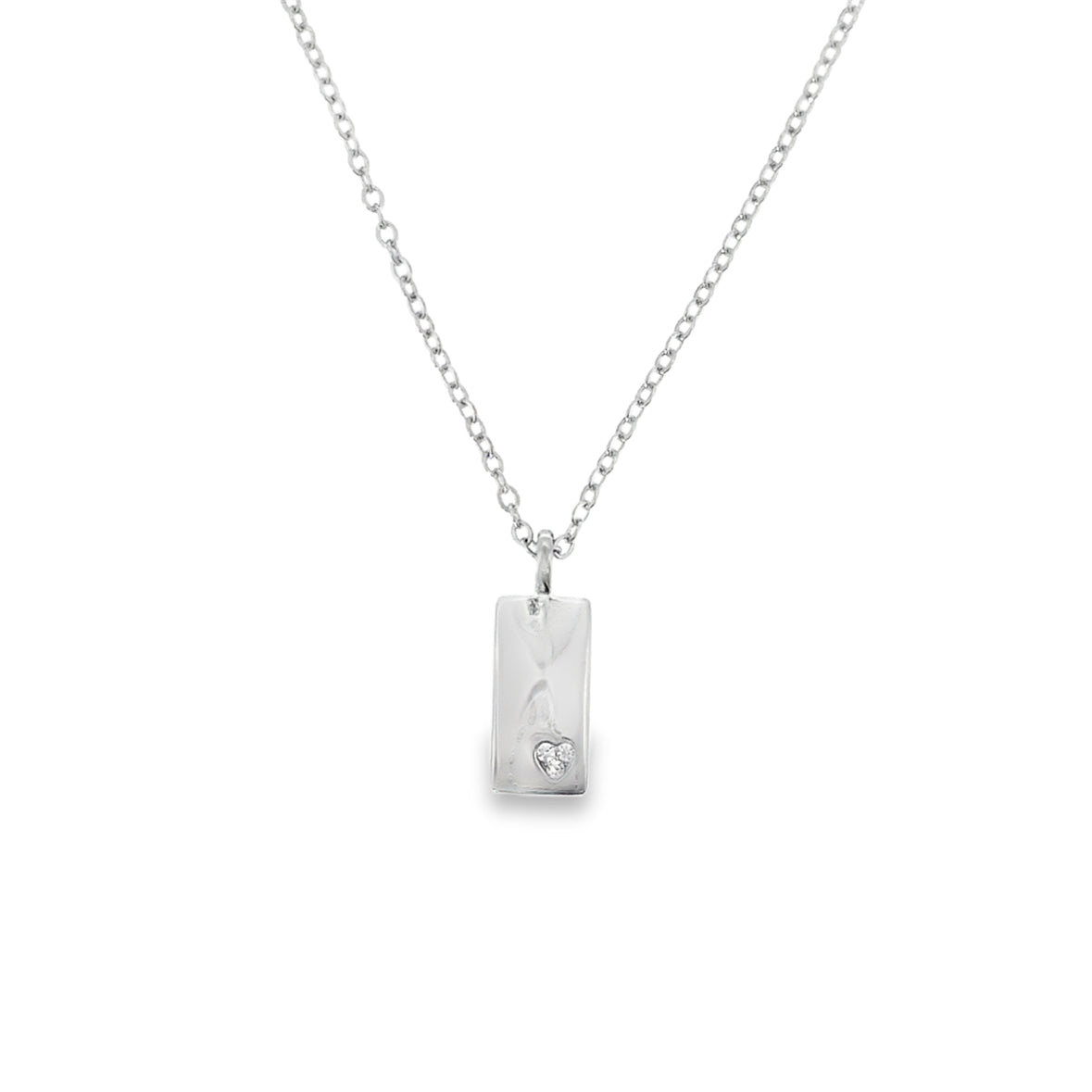 Sterling Silver Bar Necklet with CZ Heart