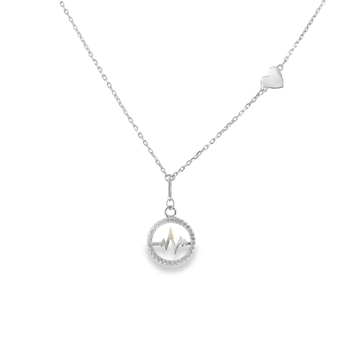 Sterling Silver CZ Heart Line Necklet