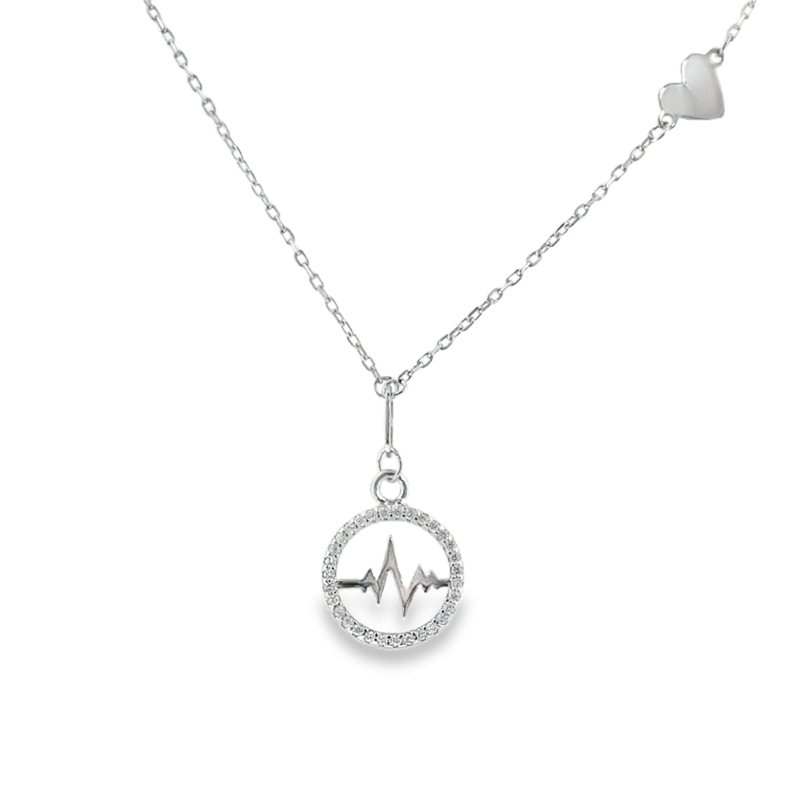 Sterling Silver CZ Heart Line Necklet