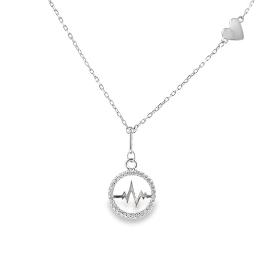Sterling Silver CZ Heart Line Necklet